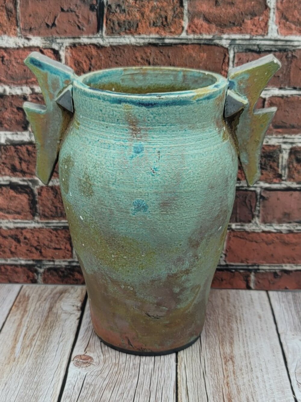 Handcrafted Signed CLAYWORKS Raku Vase, Amphora Shape - Picture 3 of 8